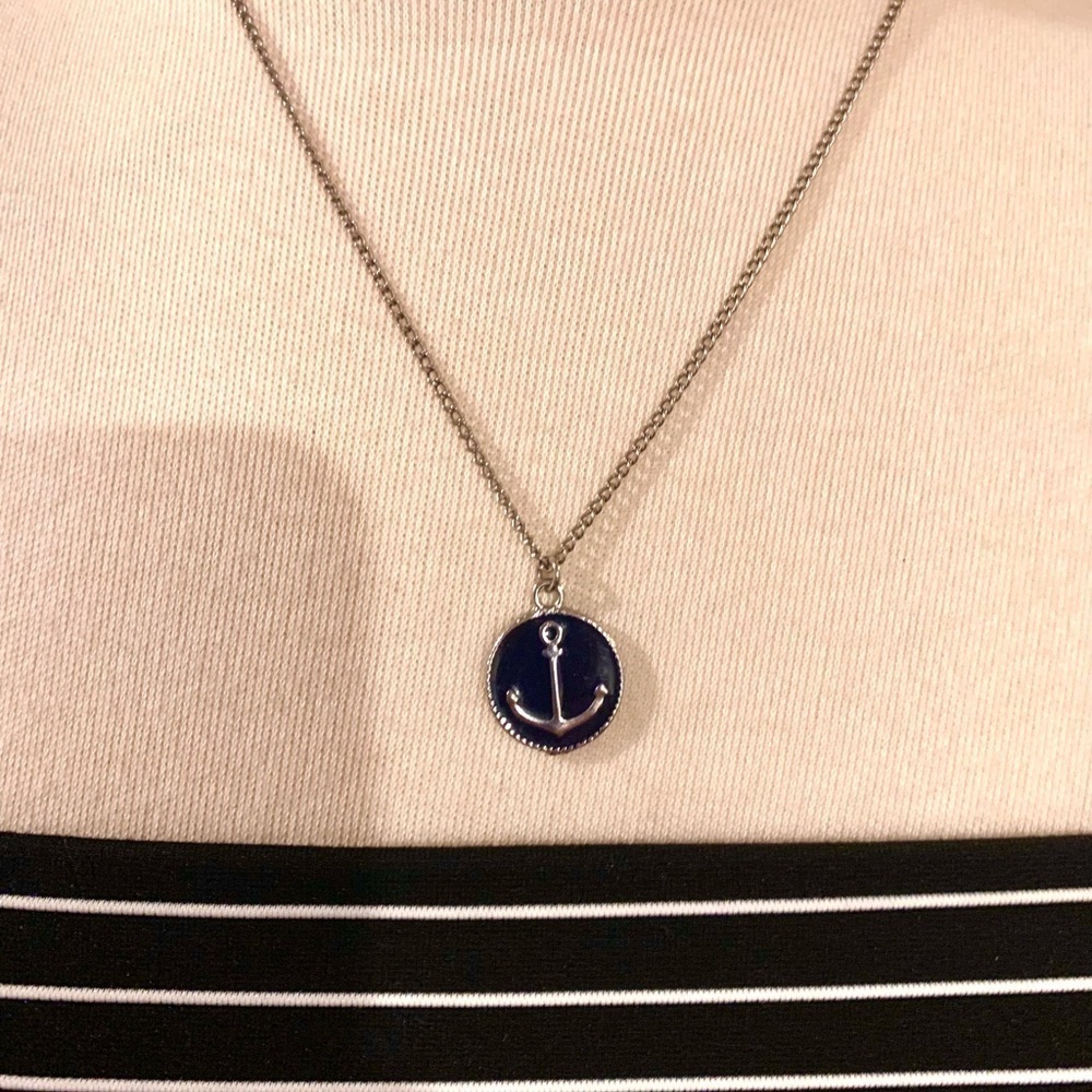 Anchor Necklace Silver Tone Pendant Charm Navy Blue